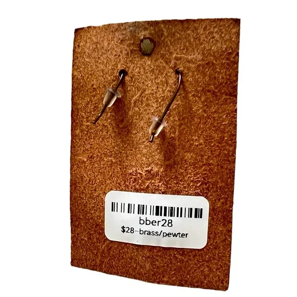 Libra Brass Pewter Dangle Earrings - Picture 2 of 2